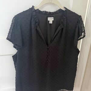 J. Crew Black Swiss Dot Ruffle V-Neck Blouse